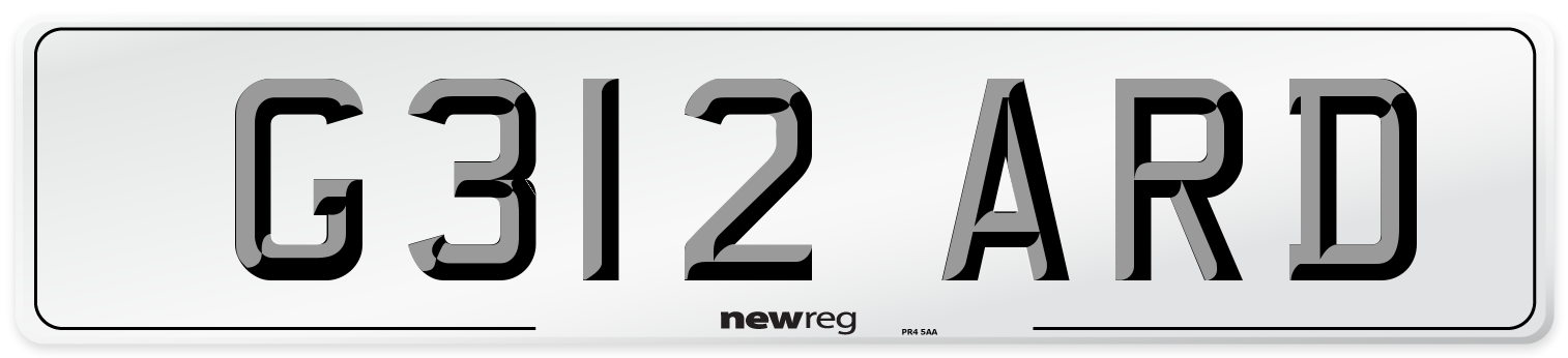 G312 ARD Number Plate from New Reg
